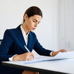 효과적인 문제 해결을 위한 수렴적 사고 - Focused Professional at Desk**

"A businesswoman in a professional, fully clothed business suit sits...